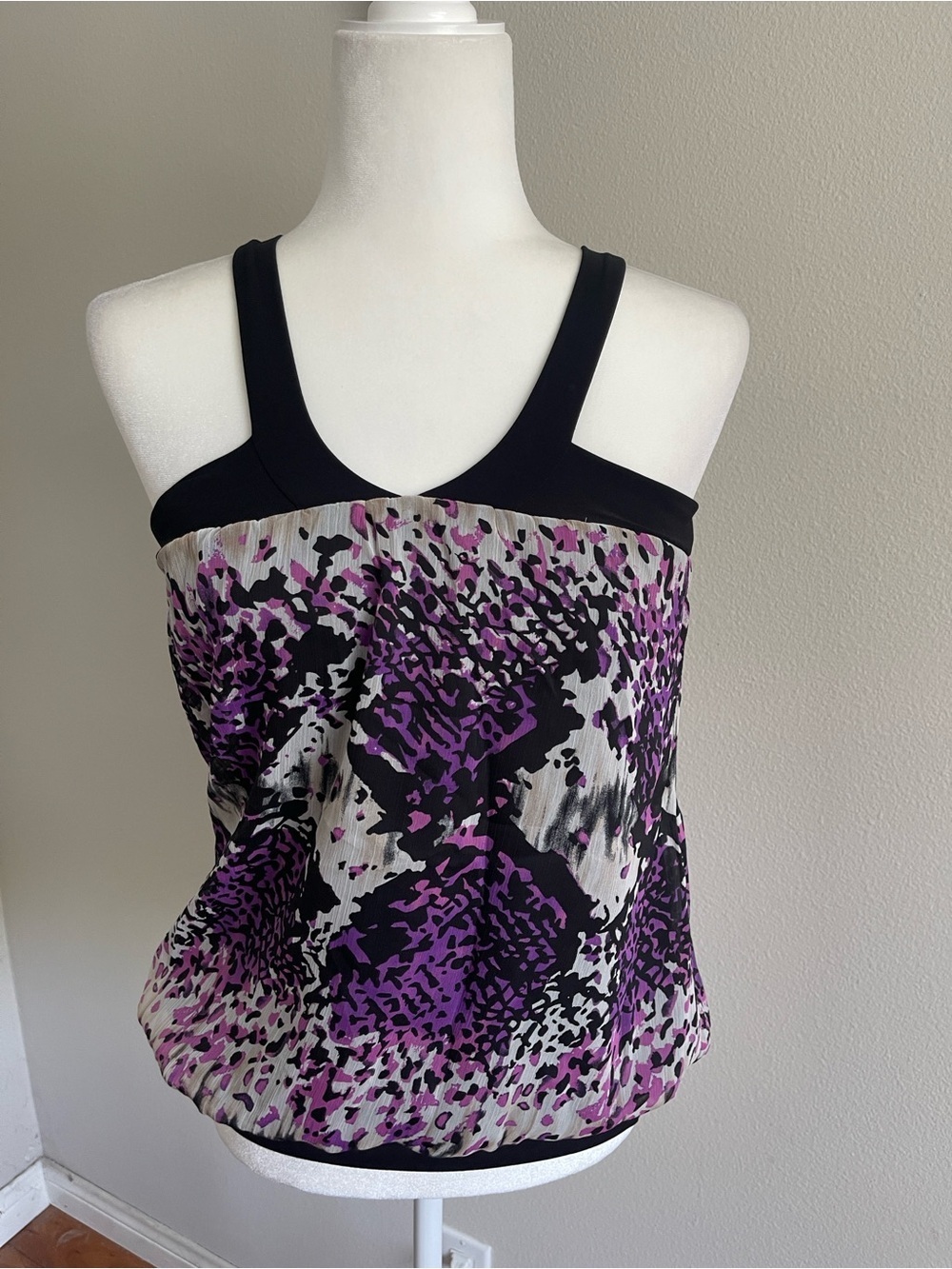 Women’s Purple Abstract Print Tank Top with Black Trim